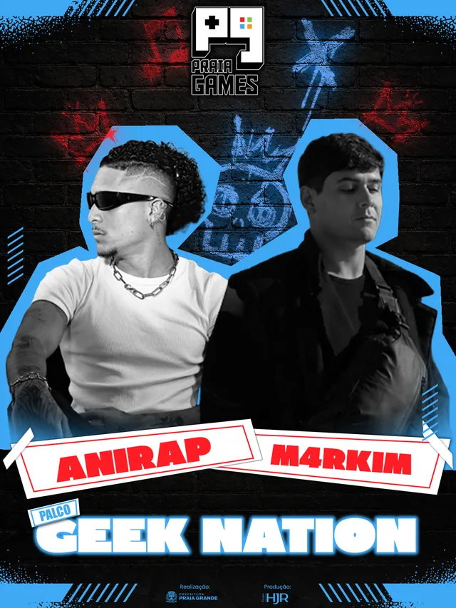 Arte do palco Geek Nation — Praia Games 2026