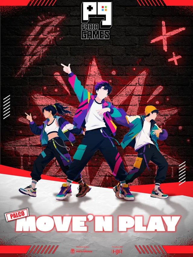 Arte do palco Move N’ Play — Praia Games 2026