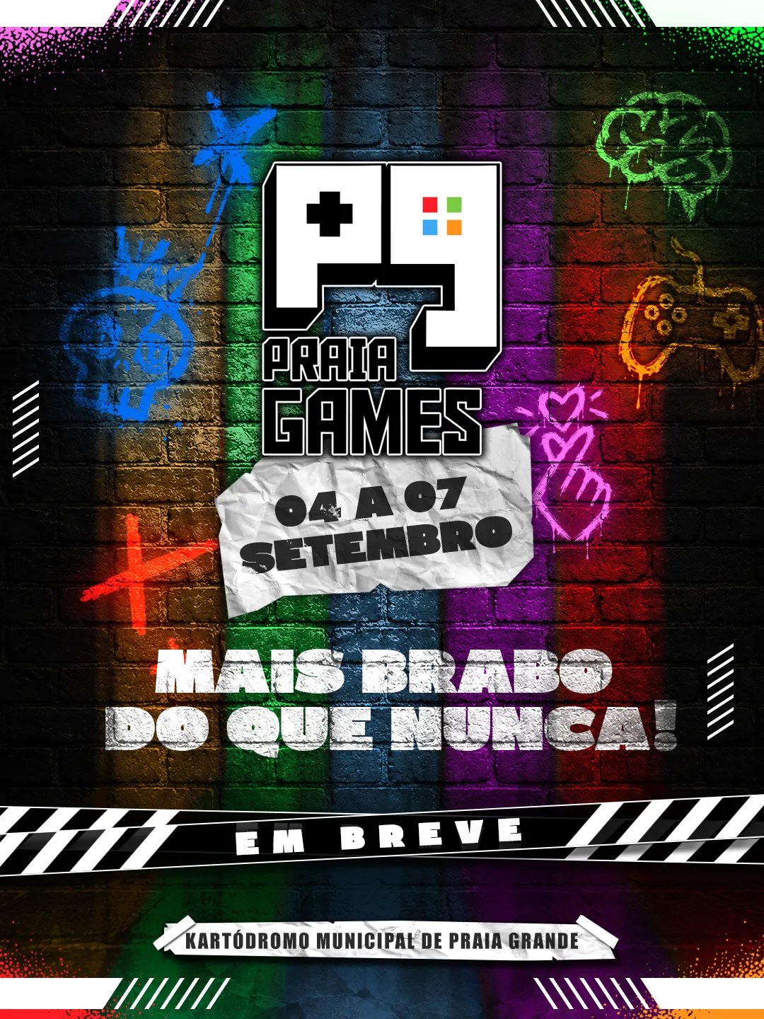 Arte oficial do Praia Games 2026: mais brabo do que nunca, 04 a 07 de setembro, Kartódromo Municipal de Praia Grande